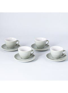 Buy 8-Piece Kiln Variable Glaze Process Round Linear Ceramic Coffee Cup And Saucer Set Green 11x9x6.5cm in UAE