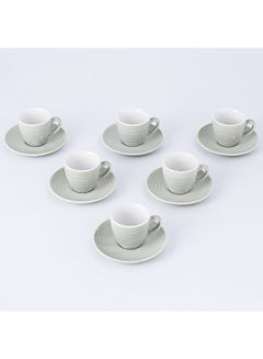 Buy 12-Piece Kiln Variable Glaze Process Round Linear Ceramic Cup And Saucer Set Green 11x9x6.5cm in UAE