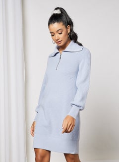 Buy Half-Zip Knitted Dress Light Blue in UAE