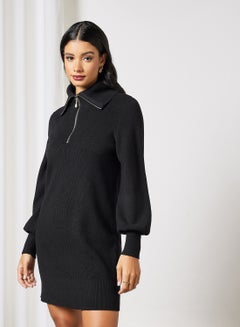 Buy Half-Zip Knit Dress Black in Saudi Arabia