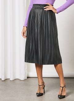 Buy Plisse Faux Leather Skirt Black in UAE