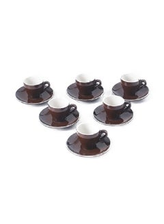 Buy 12-Piece Ceramic Coffee Cup And Saucer Brown 14x2.5cm in Saudi Arabia