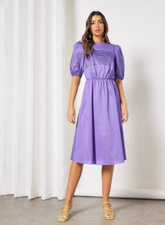 Buy Basic Plain Crew Neck Midi Dress Purple in UAE