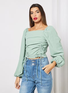 Buy Ruched Crop Top Green in UAE