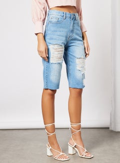 Buy Distressed Denim Shorts Blue in Saudi Arabia