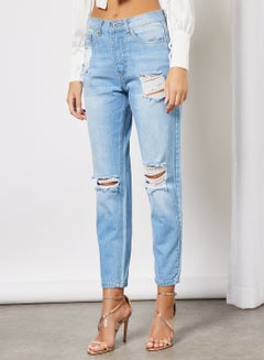 Buy Distressed Detail Slim Fit Jeans Stonewash in Saudi Arabia