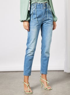 Buy High Waist Cropped Jeans Blue in Saudi Arabia