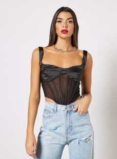 Buy Sheer Detail Corset Top Black in Saudi Arabia