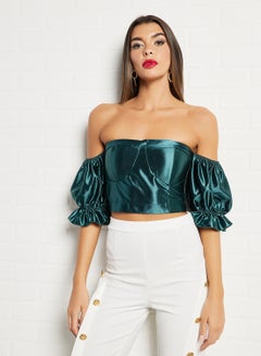 Buy Puff Sleeve Crop Top Green in UAE