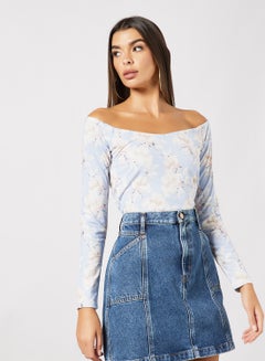 Buy Jersey Off-Shoulder Top Light Blue in UAE