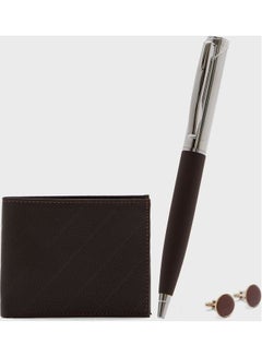 Buy Wallet, Pen And Cuff Link Gifting Set Brown in UAE