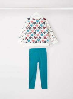 Buy Baby/Kids Heart Print Sweatshirt And Pants Set Multicolour in Saudi Arabia