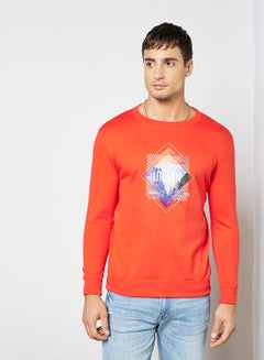 Buy Mens Casual Comfortable Cotton Blend Crew neck Long Sleeves Pullover Sweatshirt with Graphic print Red in UAE