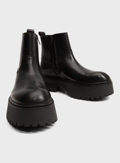 Buy Casual Block Heeled Ankle Boots Black in UAE