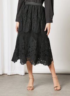 Buy Lacy High Waist Midi Skirt Black in UAE