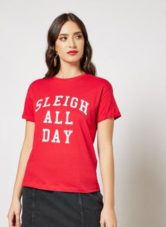 Buy Slogan Print T-Shirt Red in UAE