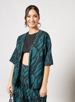 Buy Abstract Print Short Kimono Dark Teal in Saudi Arabia