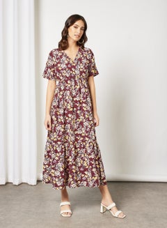 Buy Floral Dress Burgundy in UAE