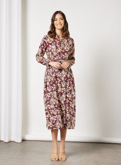 Buy Floral Dress Burgundy in UAE