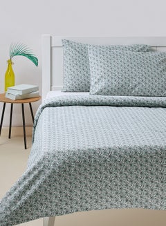 Buy Duvet Cover Set With Pillow Cover 50X75 Cm, Comforter 160X200 Cm - 100% Cotton Adhira Percale Rotary Print - 144 Thread Count Cotton Teal Blue/White Twin in Saudi Arabia