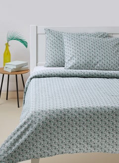 Buy Duvet Cover Set - With 1 Duvet Cover 200X200 Cm And 2 Pillow Cover 50X75 Cm - 100% Cotton Adhira Percale Rotary Print - 144 Thread Count Cotton Blue/White Queen in Saudi Arabia