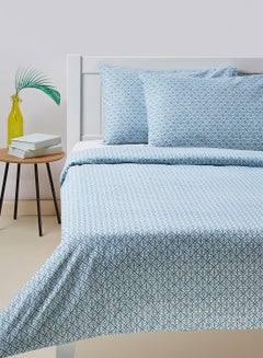 Buy Duvet Cover Set - With 1 Duvet Cover 200X200 Cm And 2 Pillow Cover 50X75 Cm - 100% Cotton Abigail Percale Rotary Print - 144 Thread Count Cotton Turquoise Blue/White Queen in Saudi Arabia