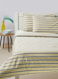 Buy Duvet Cover Set - With 1 Duvet Cover 200X200 Cm And 2 Pillow Cover 50X75 Cm - 100% Cotton Texture Stripe Percale Rotary Print - 144 Thread Count Cotton Yellow/Black/Grey Queen in Saudi Arabia