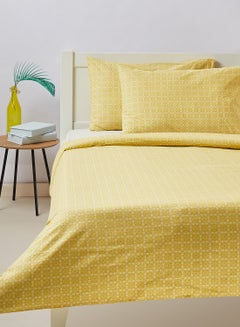 اشتري Tile Ochre Duvet Cover - With Pillow Cover 50X75 Cm, Comforter 260X220 Cm, - For Super King Size Mattress - Yellow/White 100% Cotton Percale - 144 Thread Count Cotton Yellow/White King في السعودية