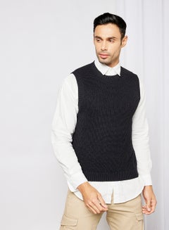 Buy Crew Neck Knit Vest Black in UAE