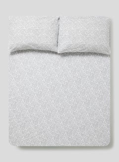 اشتري Fitted Bedsheet Set King Size  100% Cotton Percale Light Weight Everyday Use 180 TC High Quality 1 Bed Sheet And 2 Pillow Cases Printed Design White/Grey Color White/Grey في السعودية