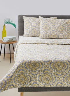 Buy Duvet Cover Set With Pillow Cover 50X75 Cm, Comforter 160X200 Cm - 100% Cotton Morgan Percale Print Taupe - 180 Thread Count Yellow/Grey Twin in Saudi Arabia