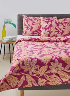 Buy Duvet Cover Set With Pillow Cover 50X75 Cm, Comforter 160X200 Cm - 100% Cotton Delray Percale Print Fuschia - 180 Thread Count Carlet Voilet Twin in Saudi Arabia