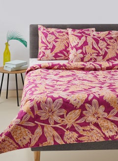 Buy Duvet Cover With Pillow Cover 50X75 Cm, Comforter 200X200 Cm, - For Queen Size Mattress - Pink/Mustard Yellow 100% Cotton Percale - 180 Thread Count Pink/Mustard Yellow Queen in Saudi Arabia