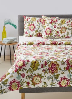 Buy Duvet Cover Set With Pillow Cover 50X75 Cm, Comforter 160X200 Cm - 100% Cotton Abigail Percale - 180 Thread Count White/Red/Green Twin in Saudi Arabia