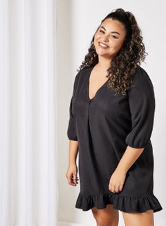 Buy Plus Size Frill Hem Dress Black in UAE