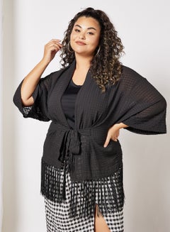 Buy Plus Size Fringed Jacket Black in Saudi Arabia