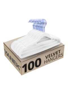Buy 100-Piece Non-Slip Velvet Cloth Hanger Set White in UAE