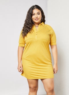 Buy Plus Size Shirred Polo Dress Mustard in Saudi Arabia