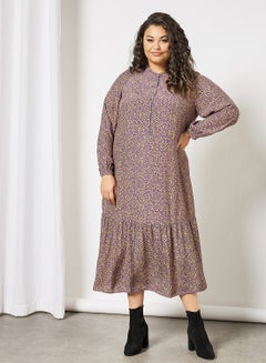اشتري فستان متوسط الطول مزين برسومات مطبوعة بمقاس كبير بنفسجي في السعودية