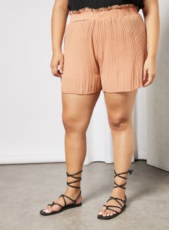 Buy Plus Size Pleated Shorts Burnt Orange in UAE