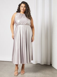 Buy Plus Size Pleated Dress Silver in Saudi Arabia