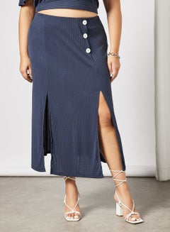 Buy Plus Size Side Slit Skirt Navy in UAE