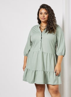 Buy Plus Size Tiered Dress Sage Green in Saudi Arabia