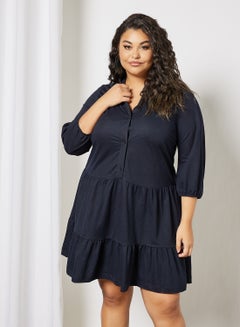 Buy Plus Size Tiered Dress Navy in Saudi Arabia