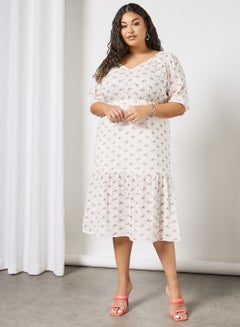 Buy Plus Size Floral Print Dress Off White in Saudi Arabia