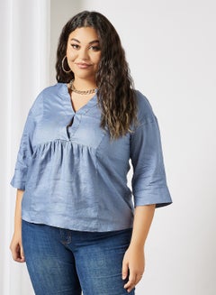 Buy Plus Size Linen Top Blue in UAE