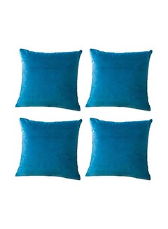 Buy 4-Piece Velvet Decorative Cushion Blue 25x25cm in Saudi Arabia