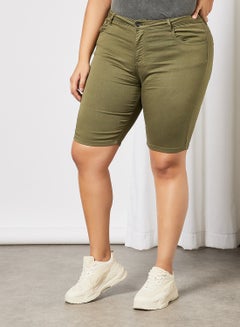 Buy Plus Size Skinny Long Shorts Green in Saudi Arabia