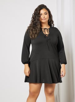 Buy Plus Size Peplum Dress Black in UAE