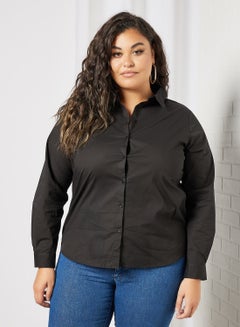 Buy Curvy Basic Long Sleeve Shirt Black in UAE